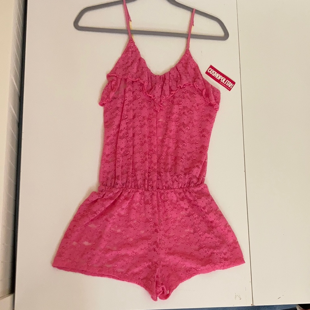 Cosmopolitan pink lace lingerie romper shorts